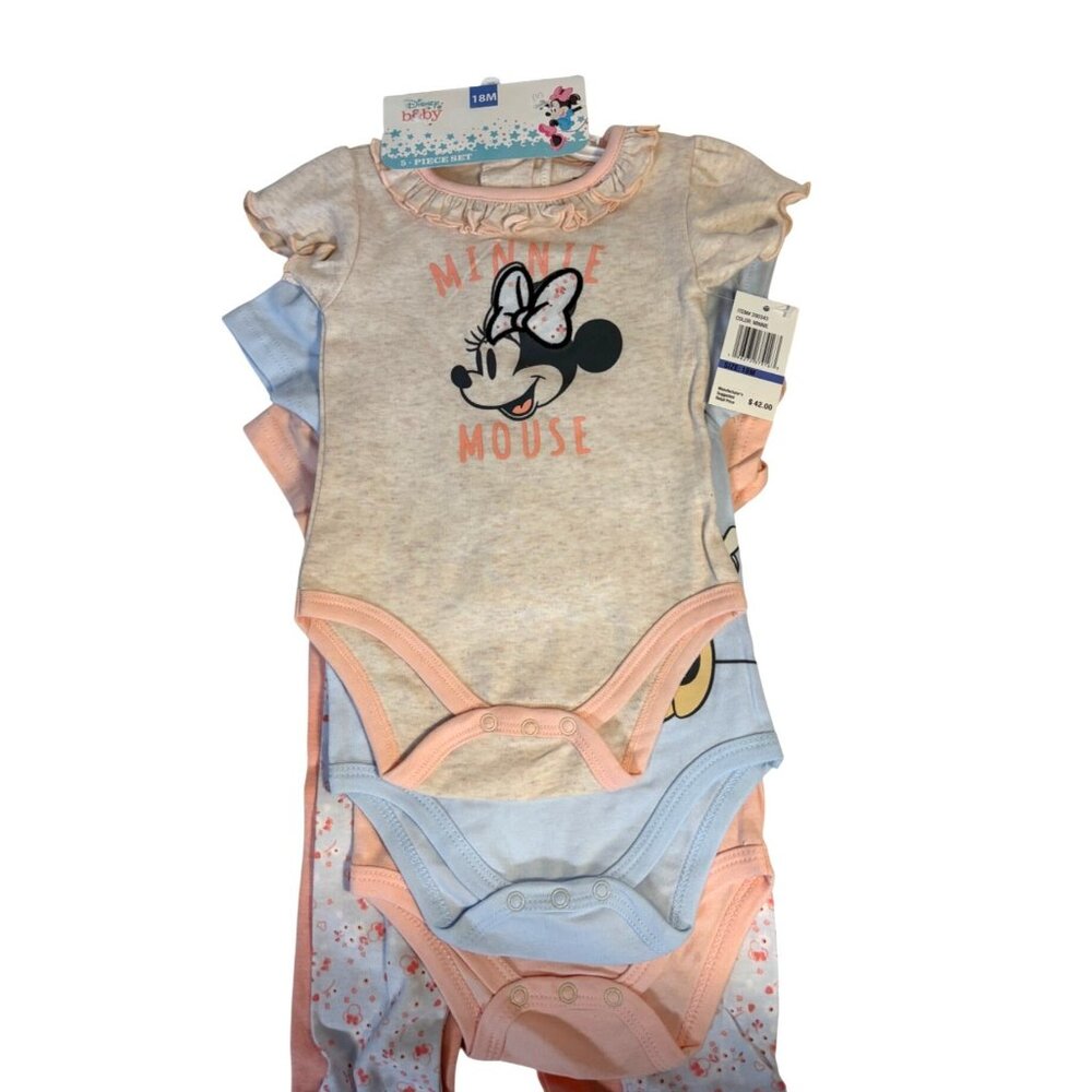 Disney Baby Minnie Mouse 5-Piece Baby Girl Outfit Set Bodysuits/Pants Size 18M - Picture 4 of 9